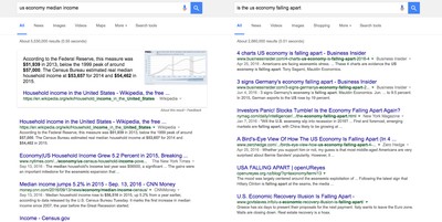 Side-by-side comparison of biased vs unbiased search results